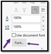 برداشتن تیک Use document font