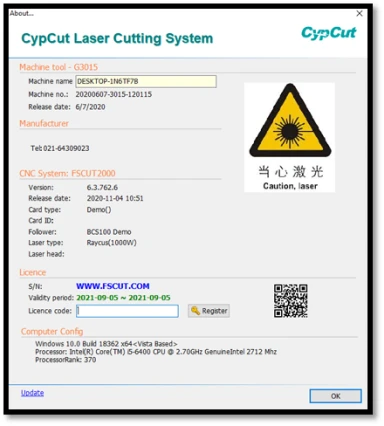 پنجره Cypcut laser cutting system