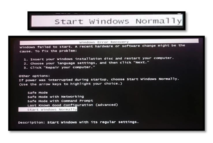 انتخاب Start Windows Normall